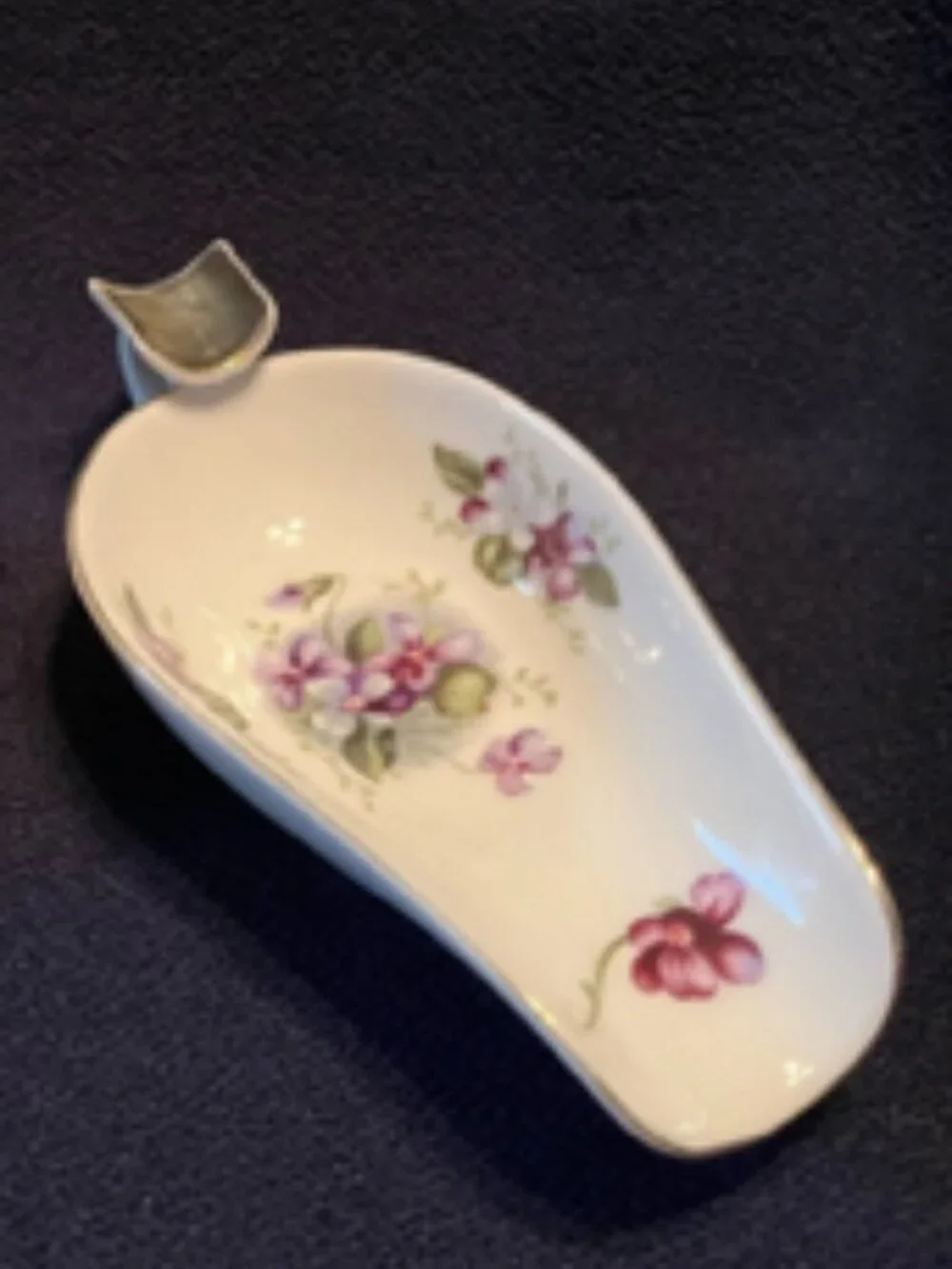 Vintage Kelvin Fine China porcelain spoon rest with violet design